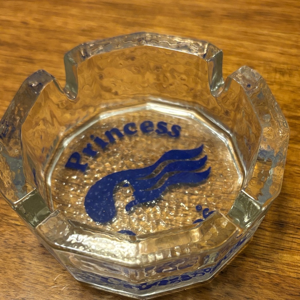 Vintage Princess Glass Ashtray with Blue Accents Top Deck